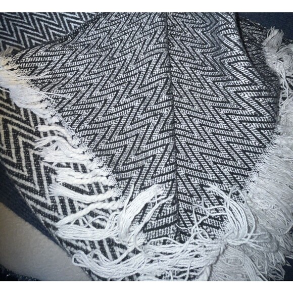 Throw  Blanket 64”x64” (wo Fringe) Black  Boho Chevron Geometric Design - Picture 5 of 7